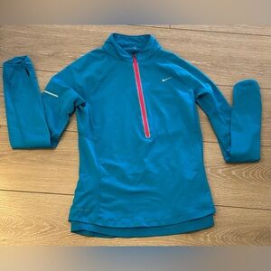 Nike Dri-FIT Womens Quarter Zip Teal Pullover Running Top Size Small